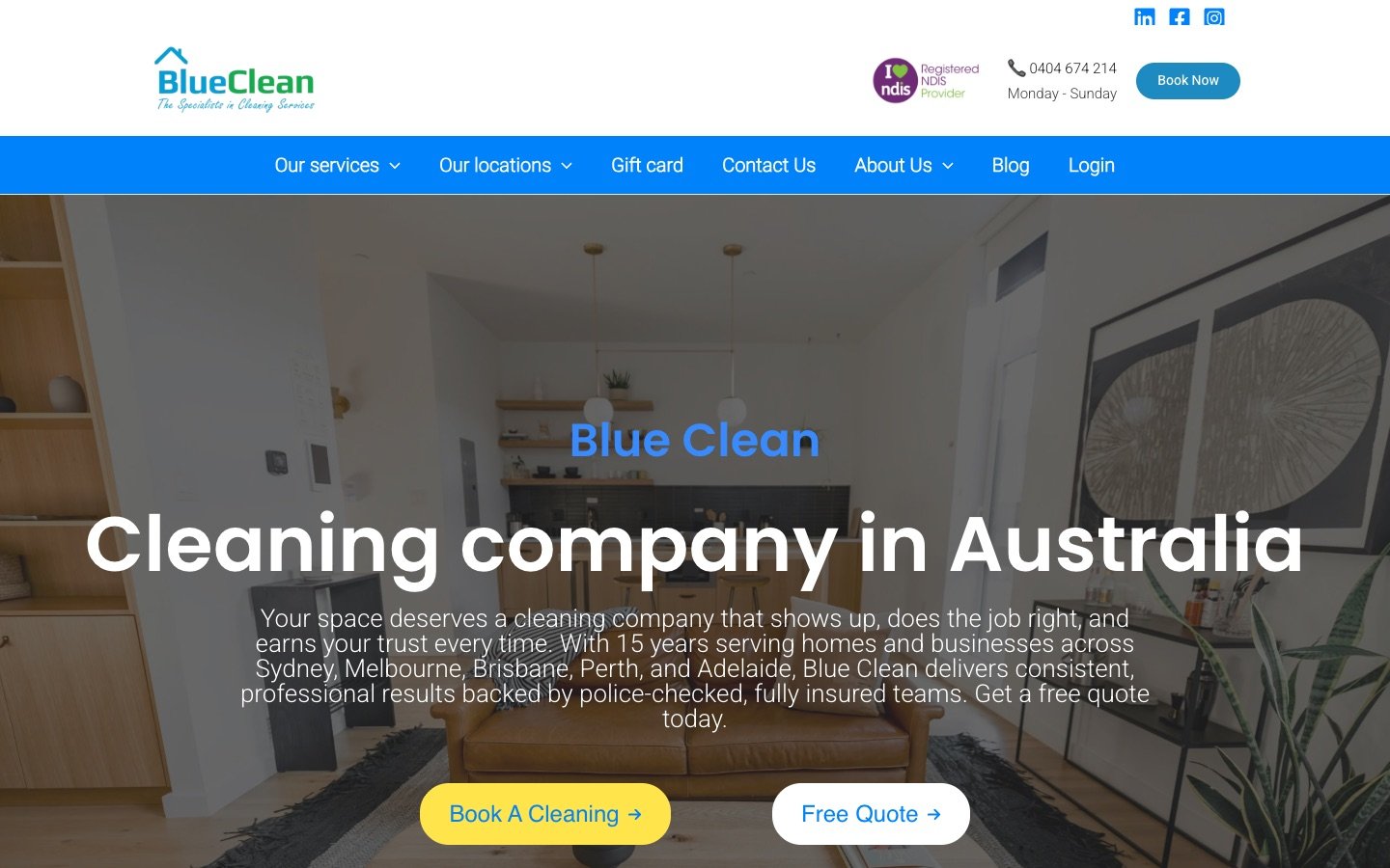 Blue Clean Services website on desktop