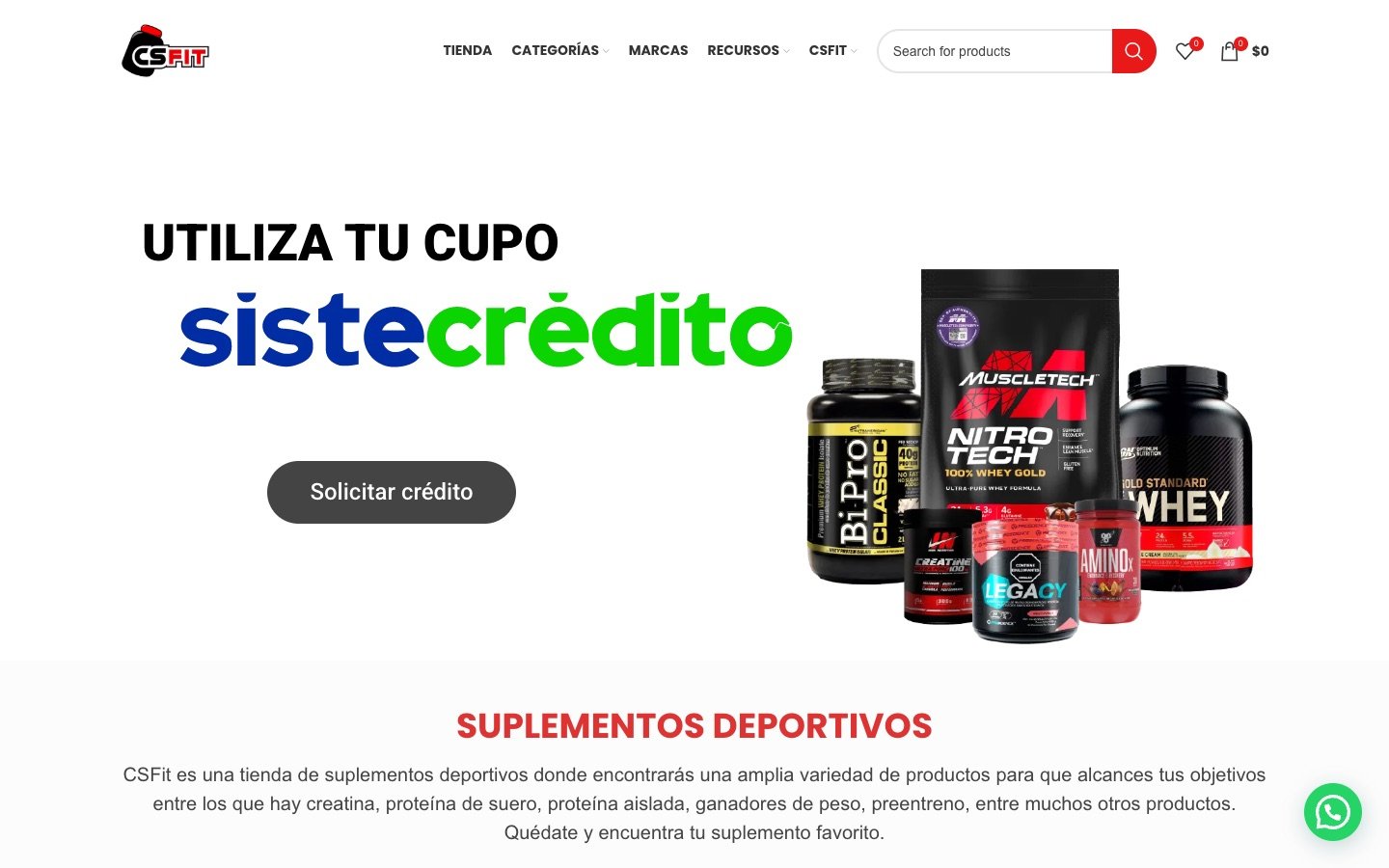 CS Fit Colombia online store on desktop